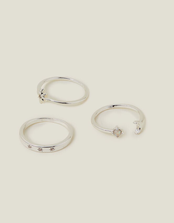 accessorize 3-Pack Sterling Silver-Plated Celestial Rings Silver
