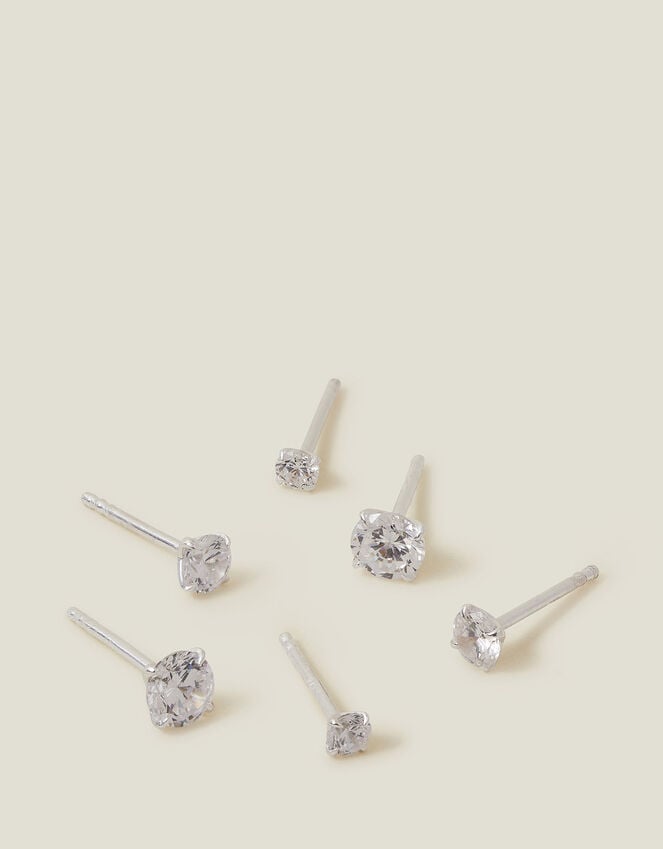 accessorize 3-Pack Sterling Silver-Plated Crystal Studs