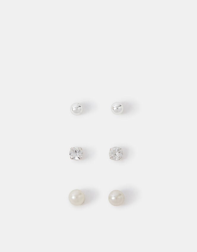 Accessorize 3-Pack Sterling Silver-Plated Pearl Mix Stud Earrings