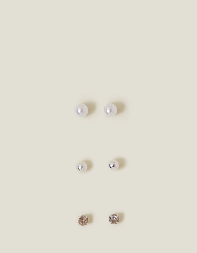 Accessorize 3-Pack Sterling Silver-Plated Pearl Mix Stud Earrings