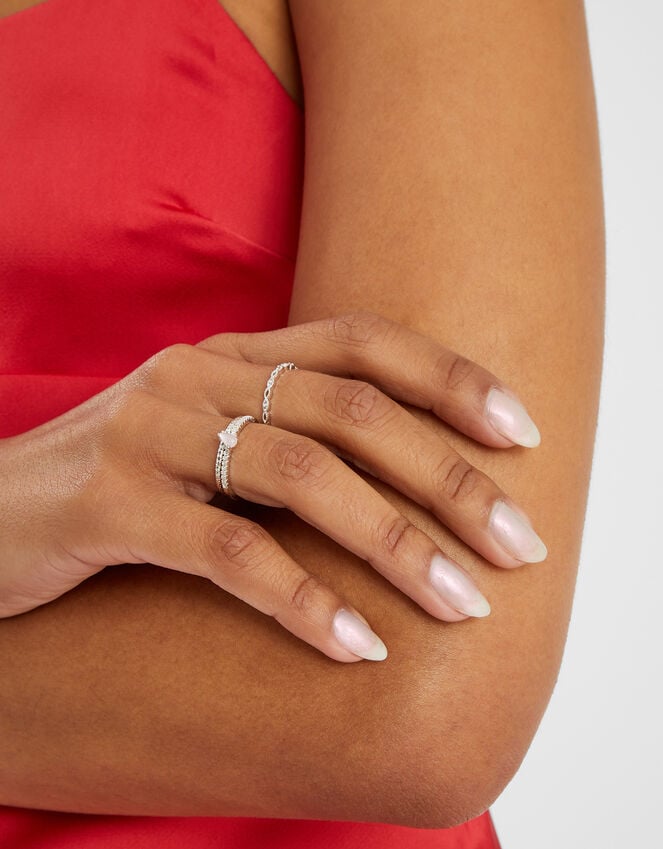 Accessorize 3-Pack Sterling Silver-Plated Sparkle Rings Silver