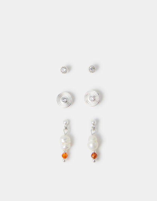 Accessorize 3-Pack Sterling Silver-Plated Stud & Pearl Drop Earrings