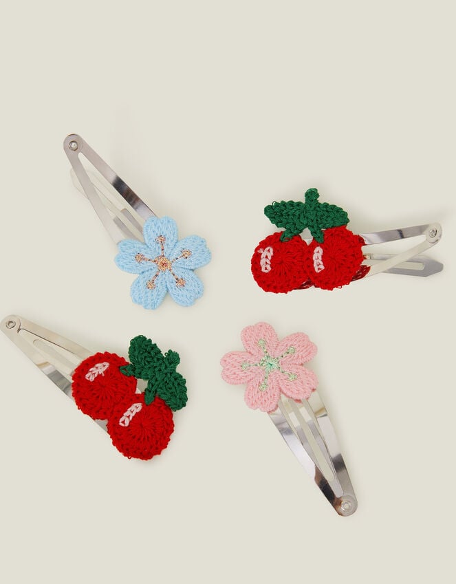 Accessorize 4-Pack Girls Crochet Flower Cherry Hair Clips