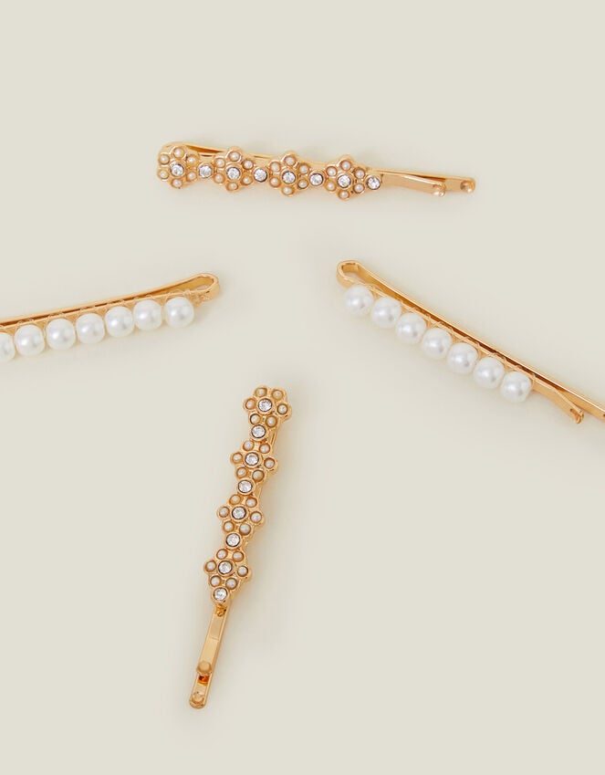 Accessorize 4-Pack Girls Pearl Diamante Flower Hair Clips