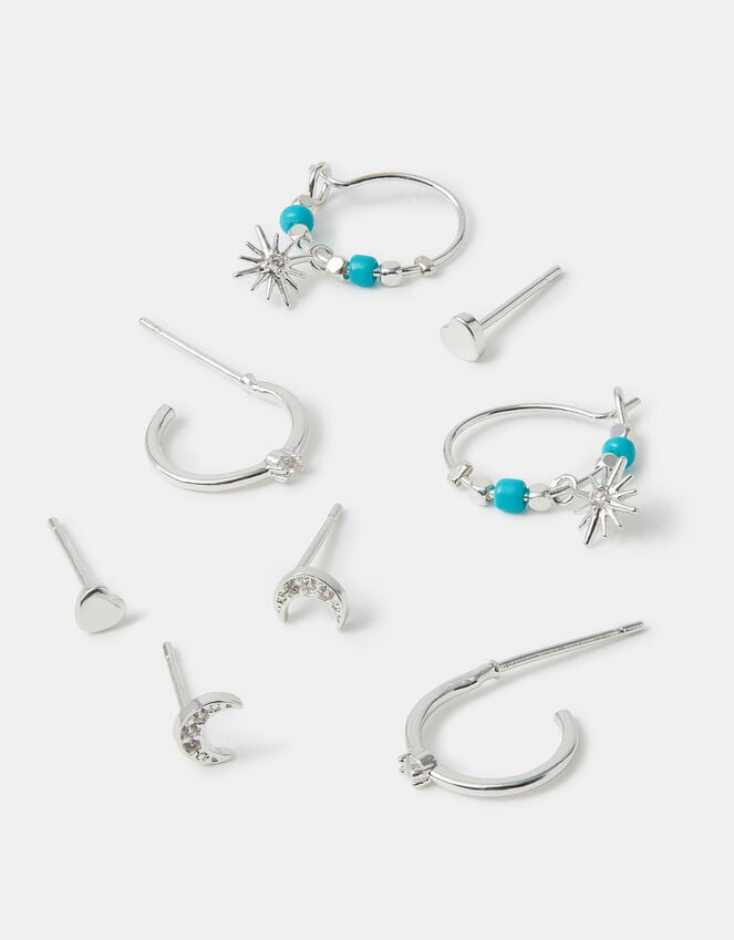 Accessorize 4-Pack Sterling Silver-Plated Celestial Stud & Hoop Earrings