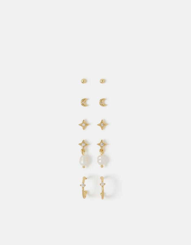 Accessorize 5-Pack 14ct Gold-Plated Pearl Stud & Hoop Earrings