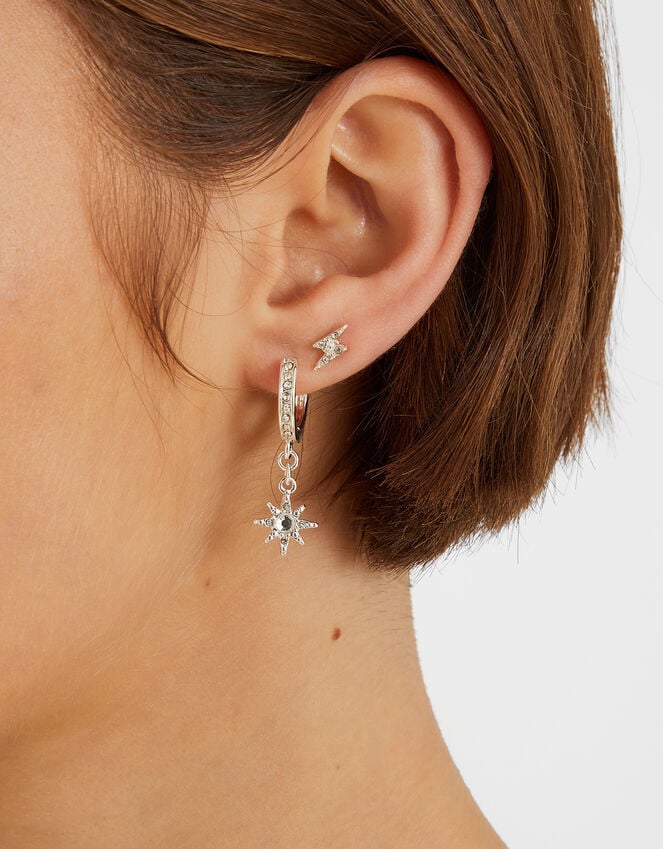 Accessorize 5-Pack Celestial Diamante Stud And Hoop Earrings Silver