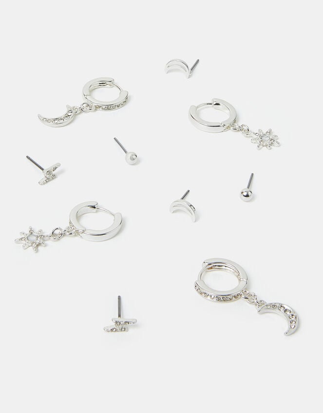 accessorize 5-Pack Celestial Diamante Stud and Hoop Earrings Silver