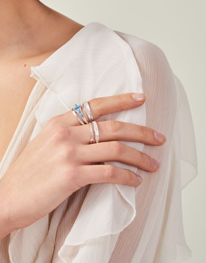 Accessorize 5-Pack Feather Stone Rings Silver Silver