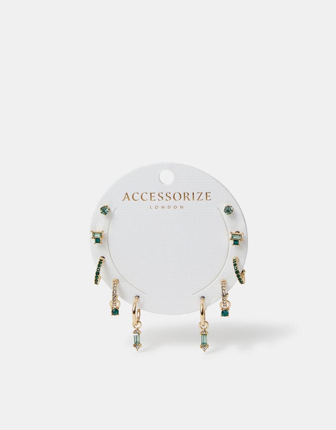 Accessorize 5-Pack Gemstone Stud And Hoop Earrings Gold