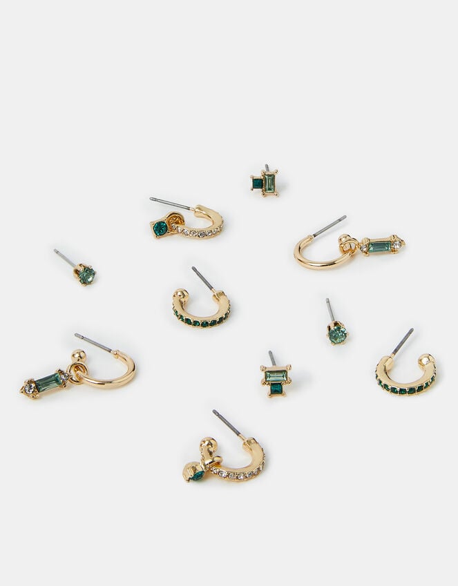 accessorize 5-Pack Gemstone Stud and Hoop Earrings Gold