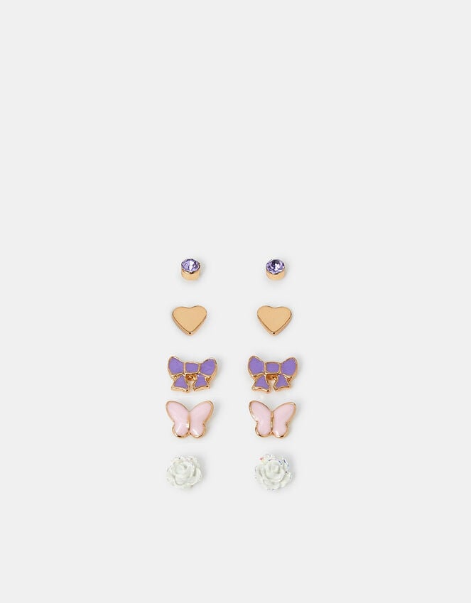 Accessorize 5-Pack Girls Butterfly Bow Stud Earrings