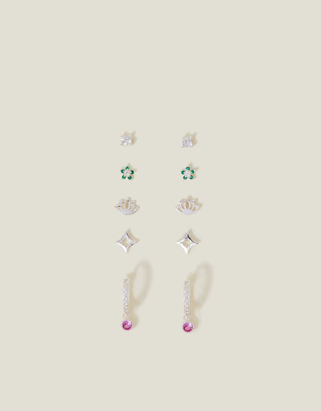 Accessorize 5-Pack Sterling Silver-Plated Sparkle Stud And Hoop Earrings