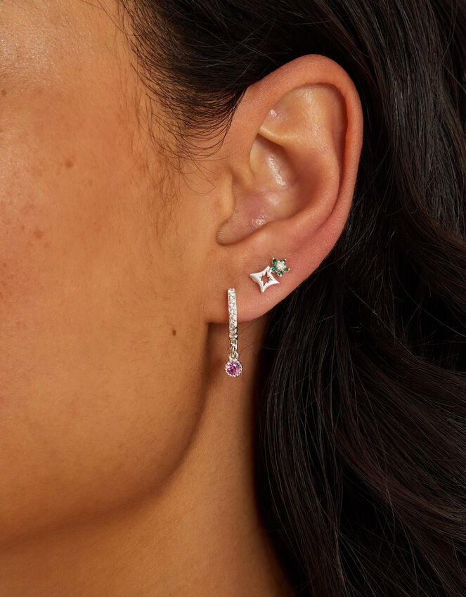 Accessorize 5-Pack Sterling Silver-Plated Sparkle Stud And Hoop Earrings