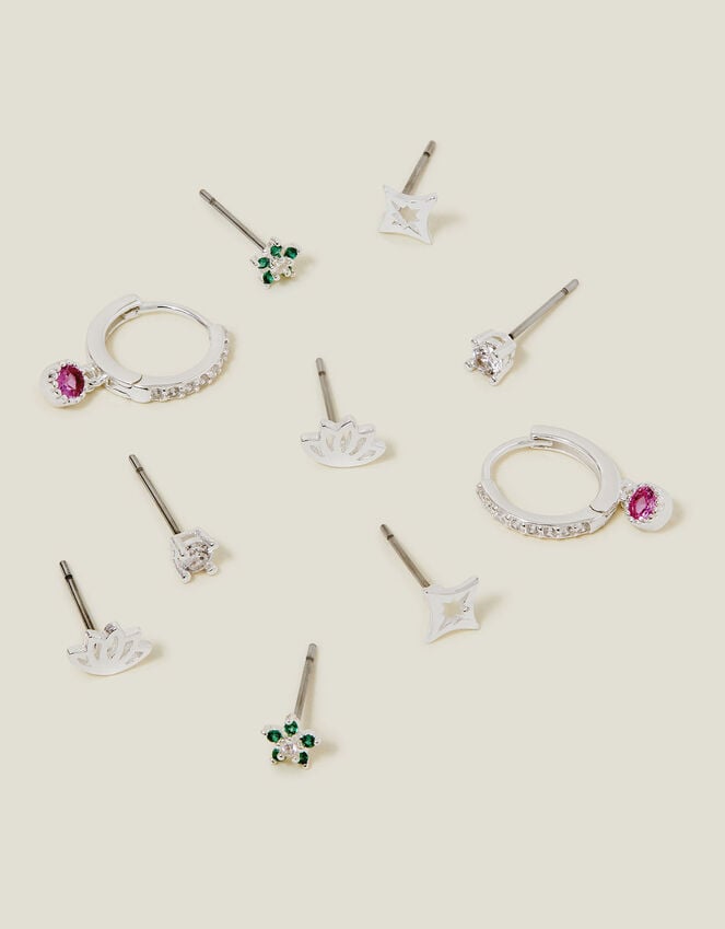 accessorize 5-Pack Sterling Silver-Plated Sparkle Stud and Hoop Earrings