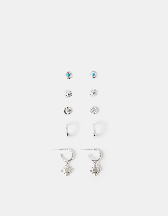 Accessorize 5-Pack Sterling Silver-Plated Stone Stud & Hoop Earrings