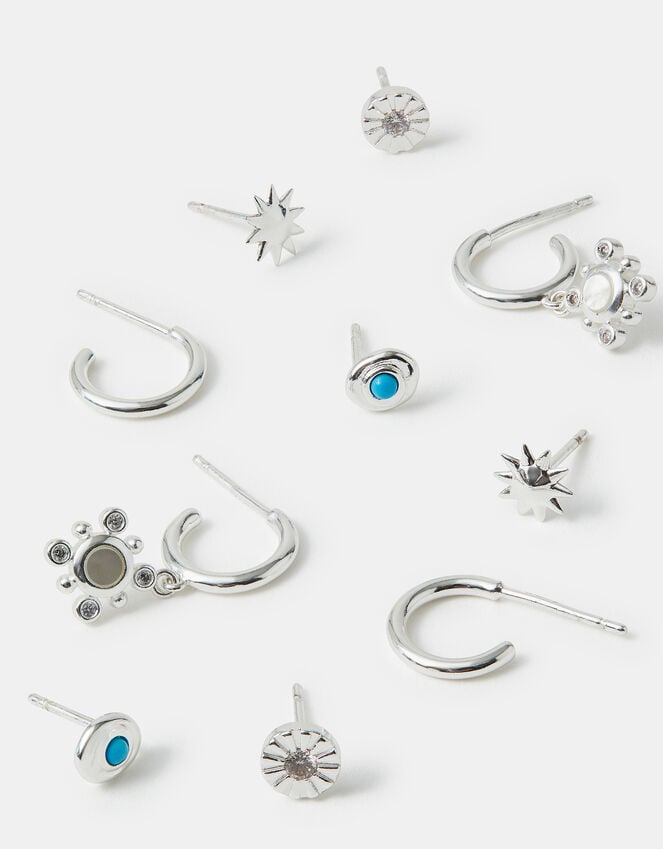 accessorize 5-Pack Sterling Silver-Plated Stone Stud & Hoop Earrings