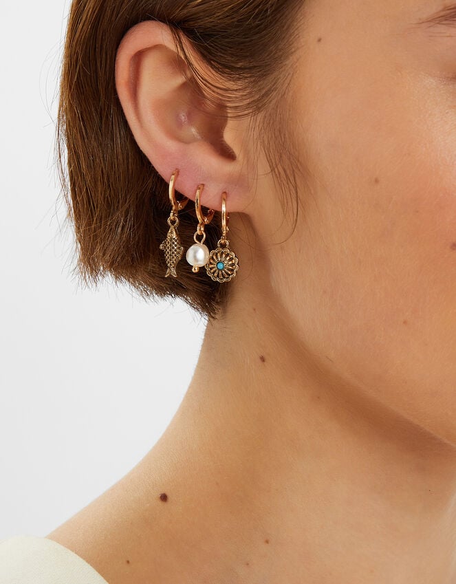 Accessorize 6-Pack Fish Charm Stud And Hoop Earrings