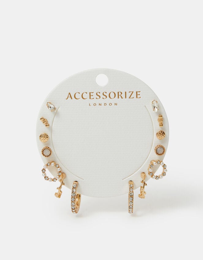 Accessorize 7-Pack Pearl Gem Stud And Hoop Earrings