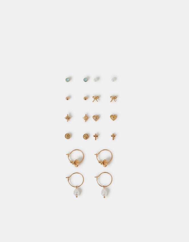 Accessorize 10-Pack Pearl Charm Stud & Hoop Earrings