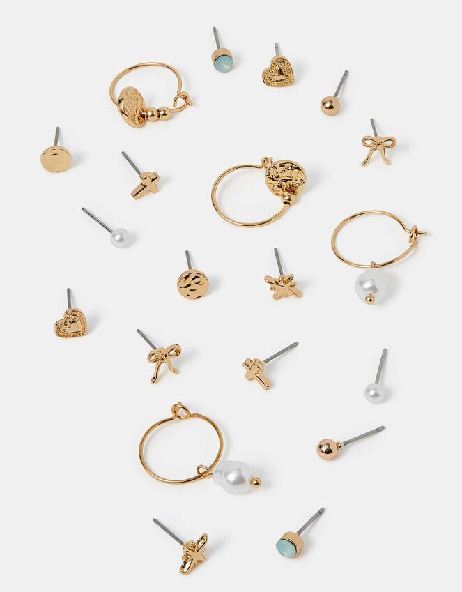 accessorize 10-Pack Pearl Charm Stud & Hoop Earrings