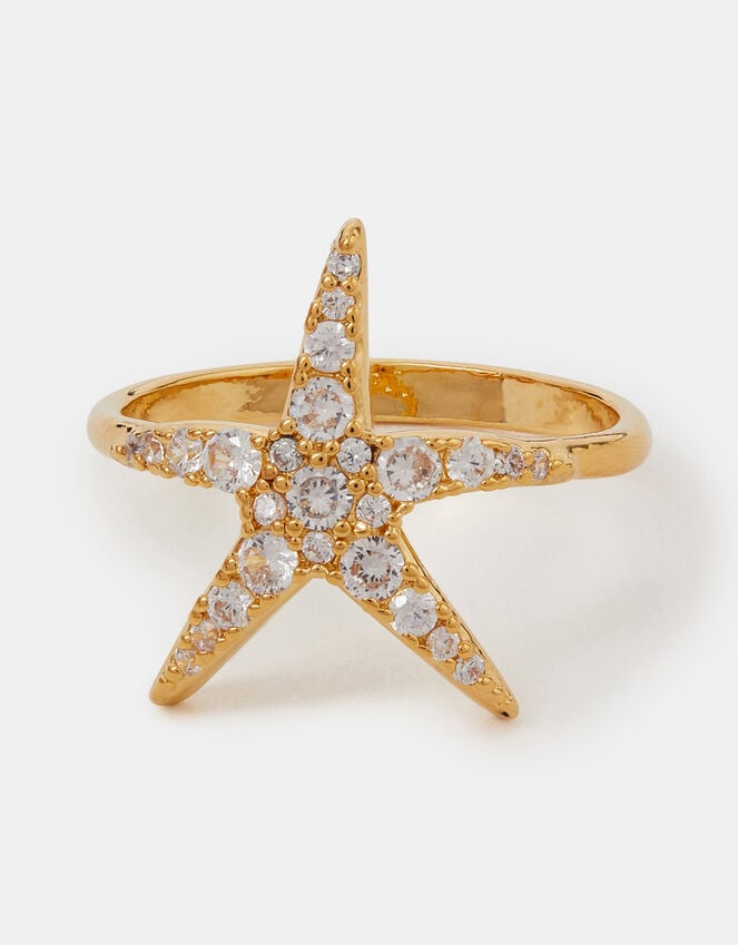 accessorize 14ct Gold-Plated Starfish Ring Gold