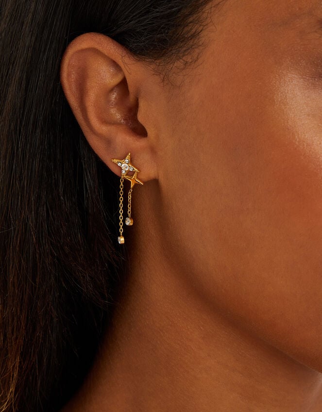 Accessorize 14ct Gold Sparkle Star Chain Earrings