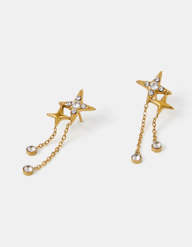 accessorize 14ct Gold Sparkle Star Chain Earrings