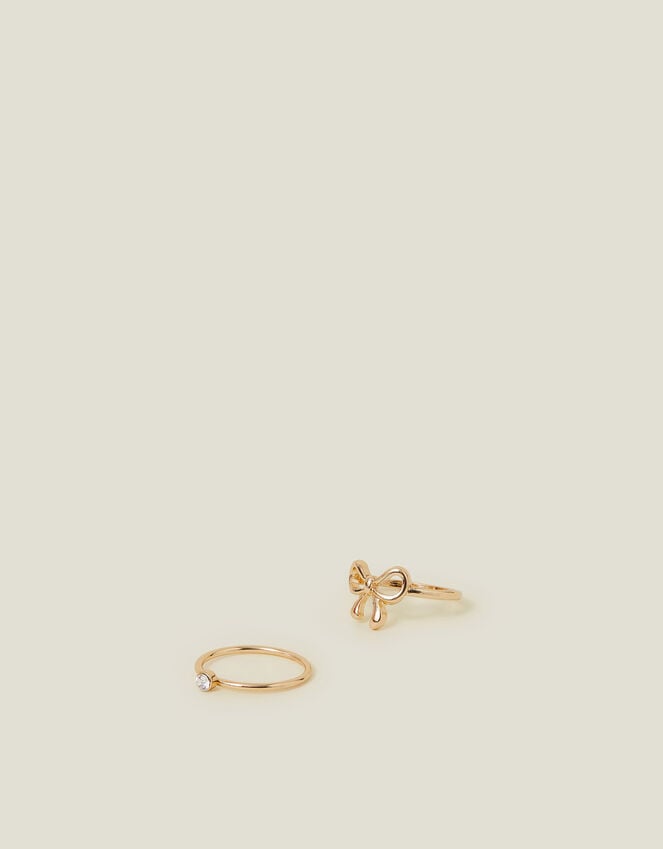 Accessorize 2-Pack Diamante Bow Rings Gold