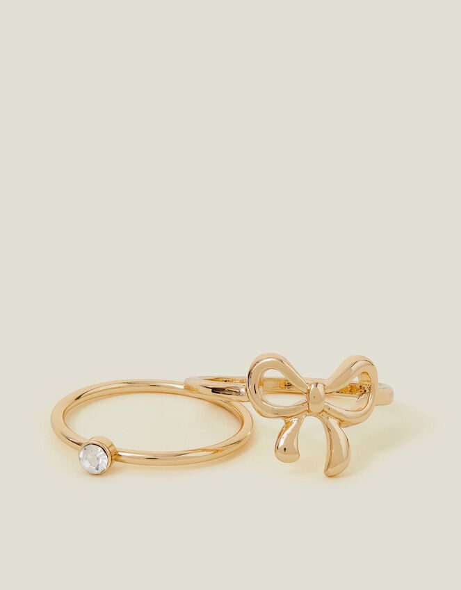 accessorize 2-Pack Diamante Bow Rings Gold