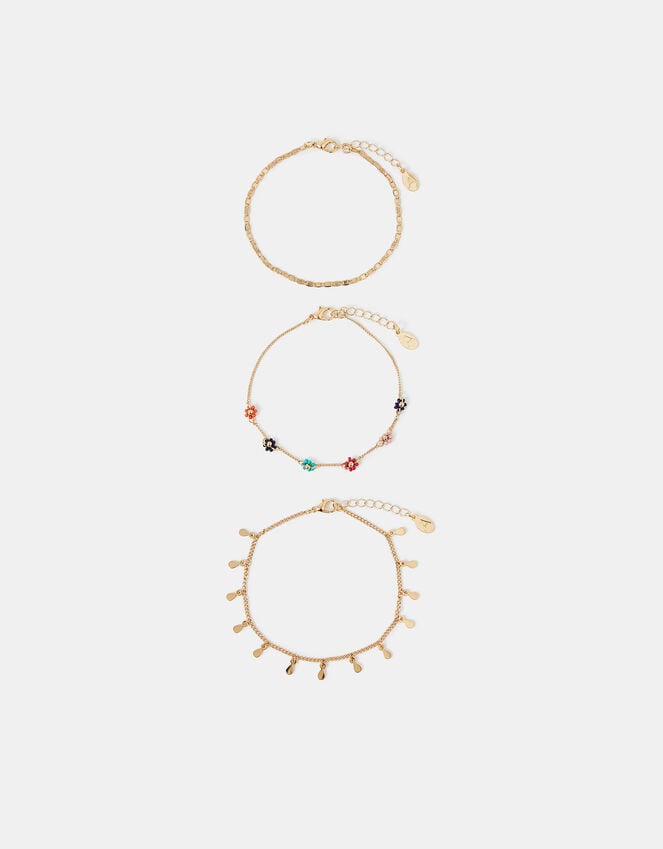 Accessorize 3-Pack Bead Flower Charm Anklets