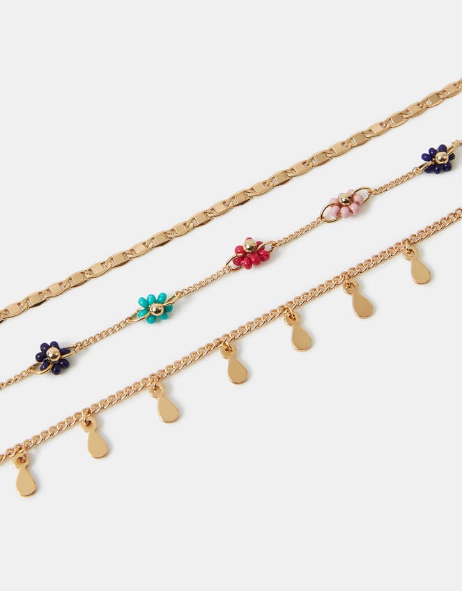 accessorize 3-Pack Bead Flower Charm Anklets