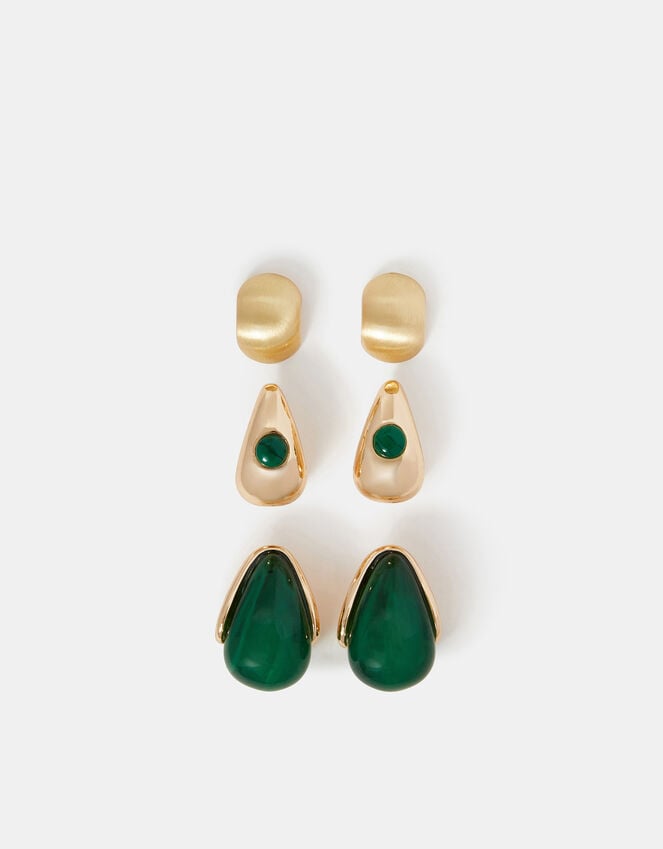 Accessorize 3-Pack Curve Drop Earrings Green