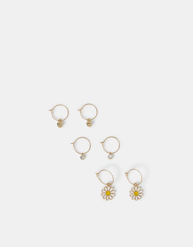 Accessorize 3-Pack Daisy Charm Hoop Earrings