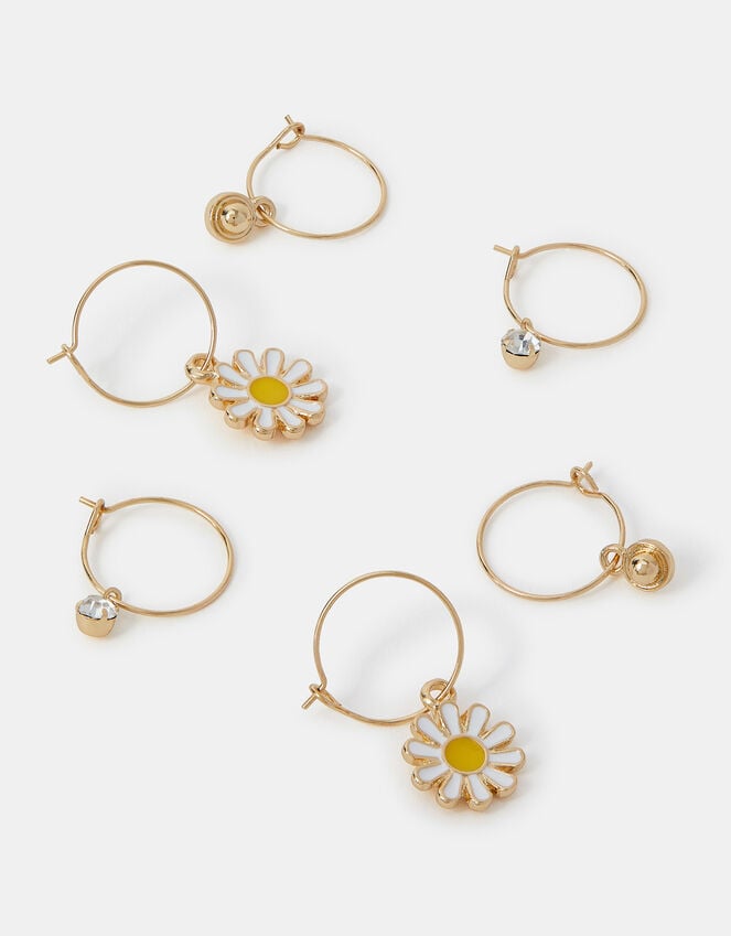 accessorize 3-Pack Daisy Charm Hoop Earrings