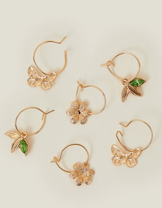 accessorize 3-Pack Flower Gem Hoop Earrings