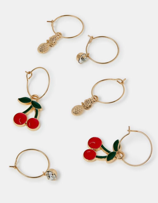 accessorize 3-Pack Fruity Charm Hoop Earrings
