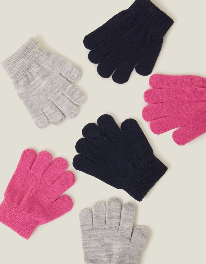 Accessorize 3-Pack Girls Plain Knit Gloves Multi