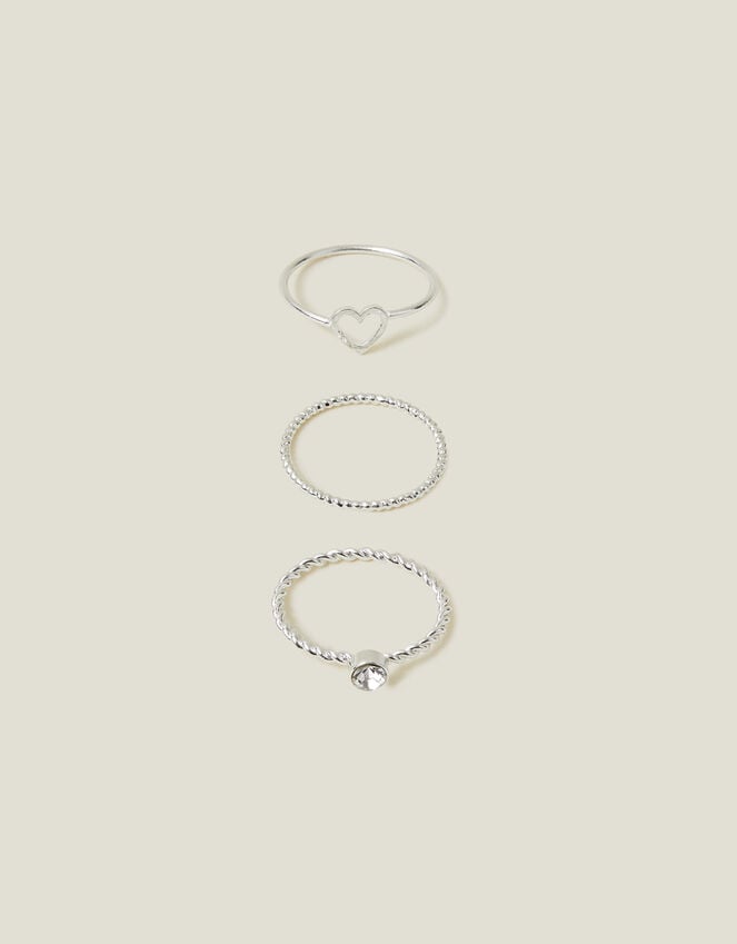 Accessorize 3-Pack Heart Gem Rings Silver
