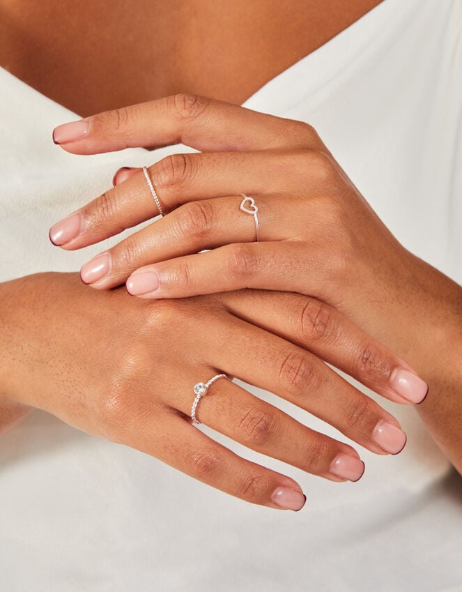 Accessorize 3-Pack Heart Gem Rings Silver