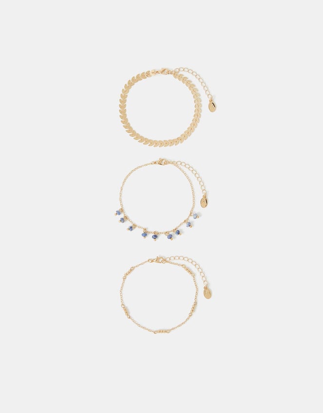 Accessorize 3-Pack Leaf Bead Charm Anklets