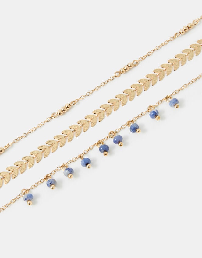 accessorize 3-Pack Leaf Bead Charm Anklets