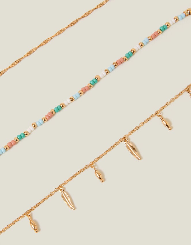 accessorize 3-Pack Leaf Charm Anklets
