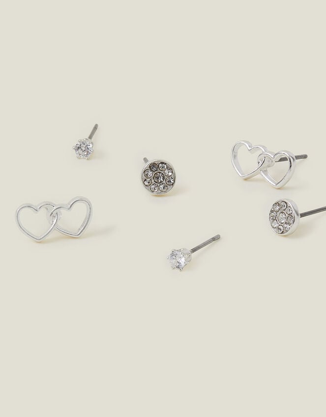 accessorize 3-Pack Linked Heart Stud Earrings