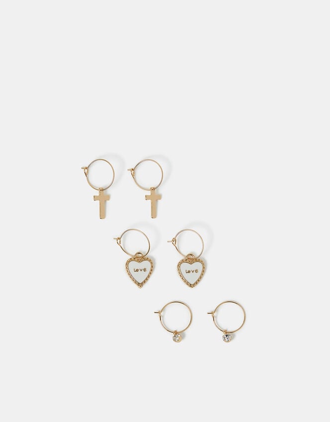 Accessorize 3-Pack Love Charm Hoop Earrings