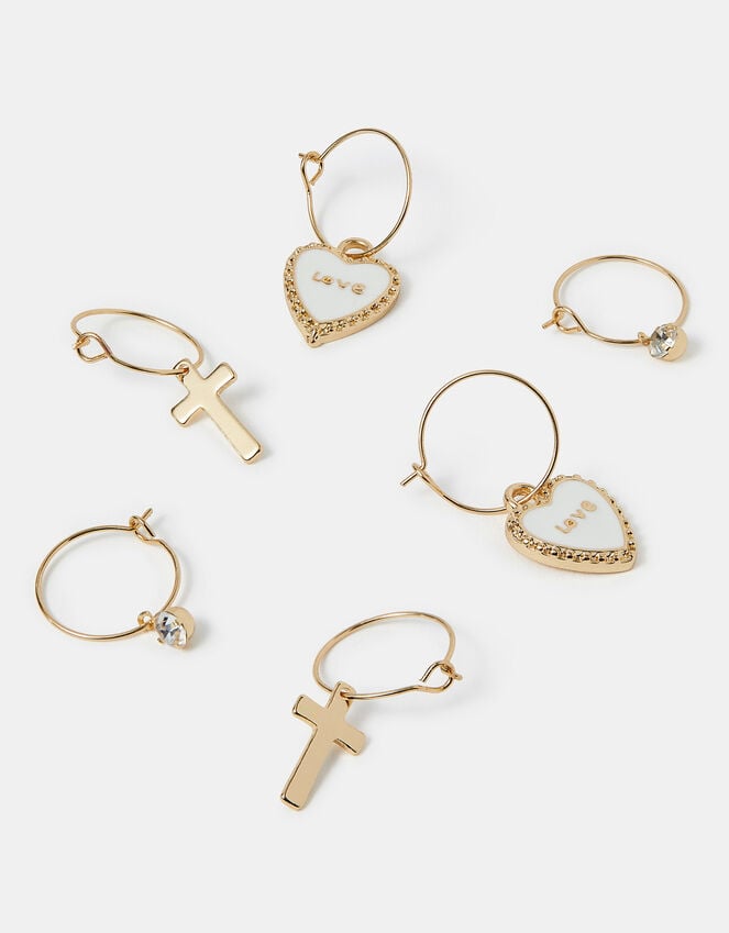 accessorize 3-Pack Love Charm Hoop Earrings