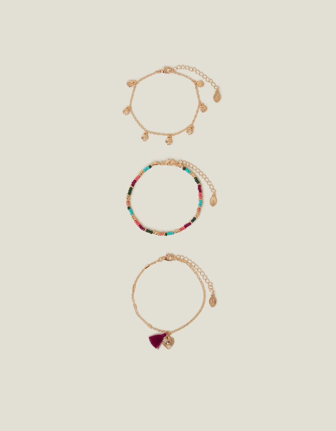 Accessorize 3-Pack Mix Bead Tassel Anklets