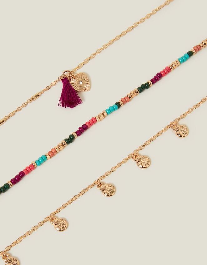 accessorize 3-Pack Mix Bead Tassel Anklets