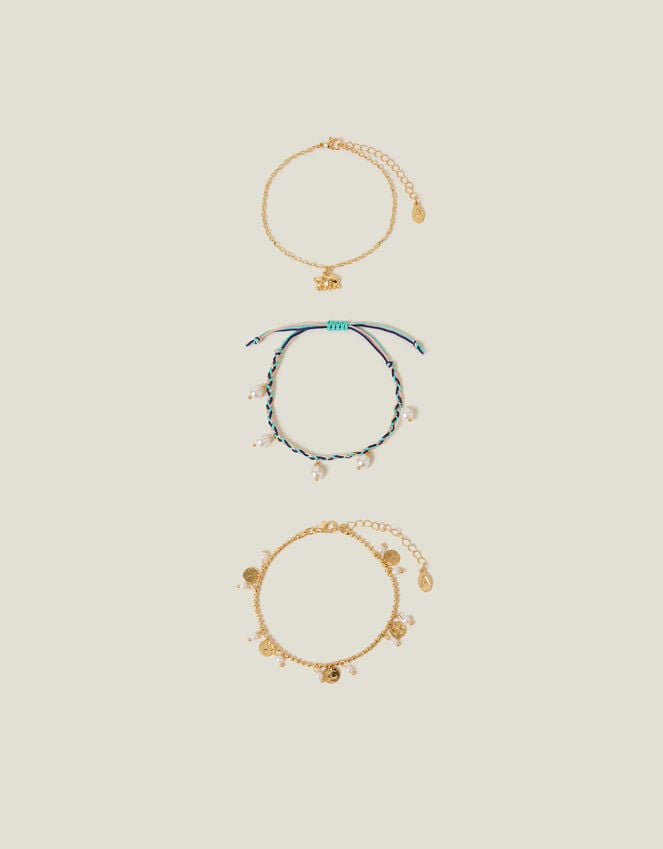 Accessorize 3-Pack Mix Elephant Charm Anklets