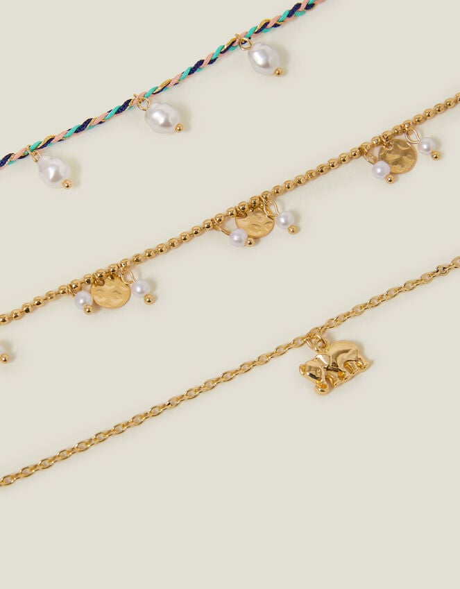 accessorize 3-Pack Mix Elephant Charm Anklets